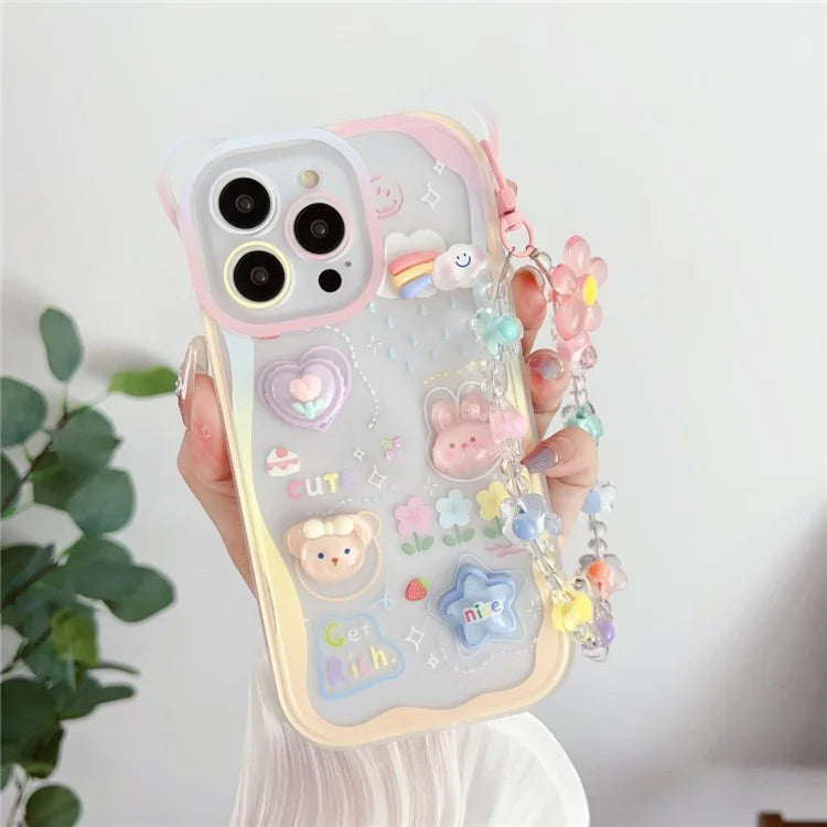 For iPhone 14 Pro Case 3D Patten Decor DIY TPU+PC Phone Shell with Hand Strap