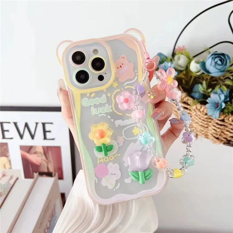 For iPhone 14 Pro Case 3D Patten Decor DIY TPU+PC Phone Shell with Hand Strap