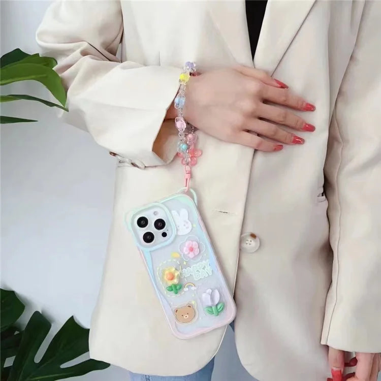 For iPhone 14 Pro Case 3D Patten Decor DIY TPU+PC Phone Shell with Hand Strap