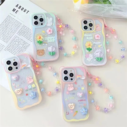 For iPhone 14 Pro Case 3D Patten Decor DIY TPU+PC Phone Shell with Hand Strap