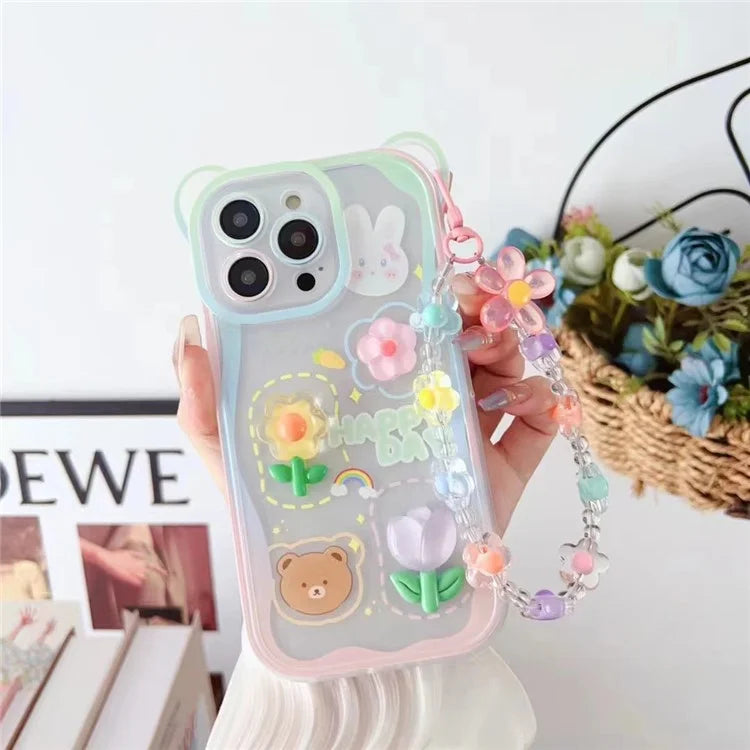 For iPhone 14 Pro Case 3D Patten Decor DIY TPU+PC Phone Shell with Hand Strap