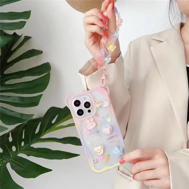 For iPhone 14 Pro Case 3D Patten Decor DIY TPU+PC Phone Shell with Hand Strap