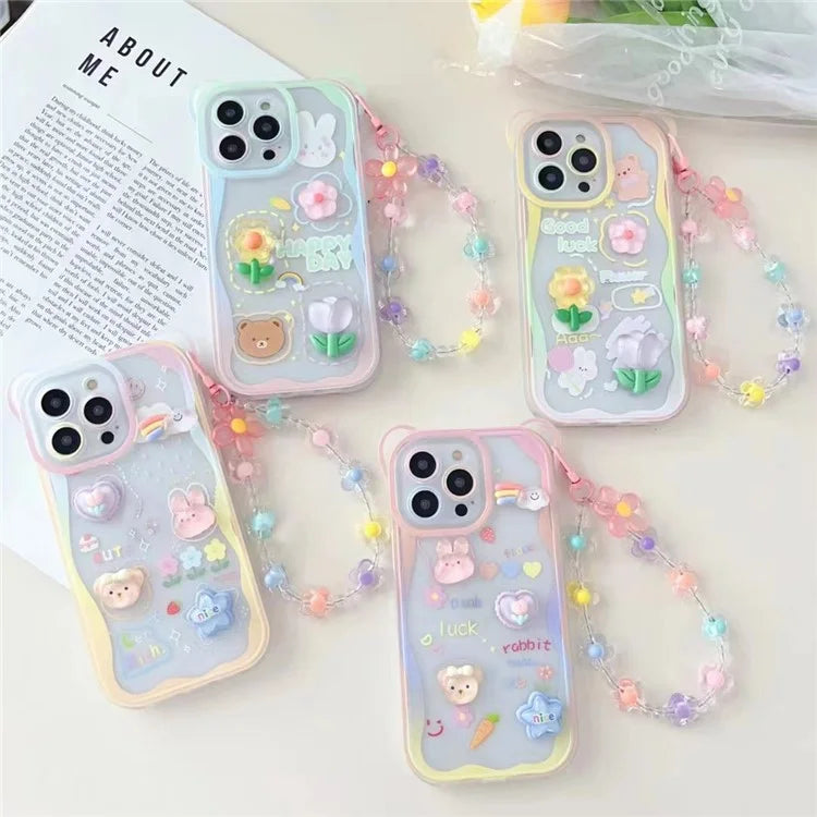 For iPhone 14 Pro Case 3D Patten Decor DIY TPU+PC Phone Shell with Hand Strap