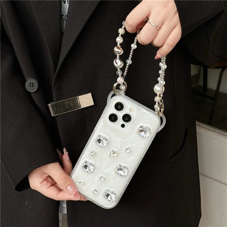 For iPhone 15 Pro Max Case 3D Personalized Pattern PC+TPU Phone Cover with Hand Strap