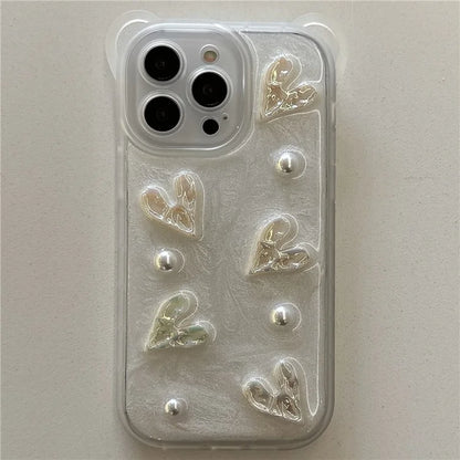 For iPhone 15 Pro Phone Case with Long Lanyard Bowknot Heart Decor PC+TPU Cover