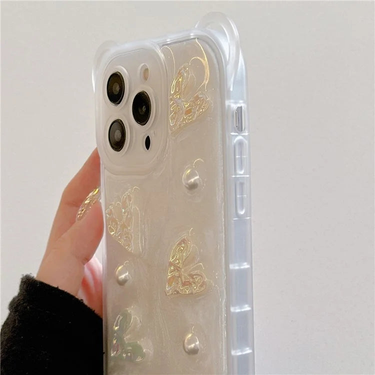 For iPhone 15 Pro Phone Case with Long Lanyard Bowknot Heart Decor PC+TPU Cover