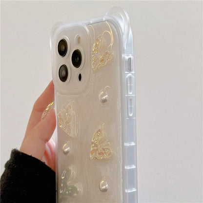 For iPhone 15 Pro Phone Case with Long Lanyard Bowknot Heart Decor PC+TPU Cover
