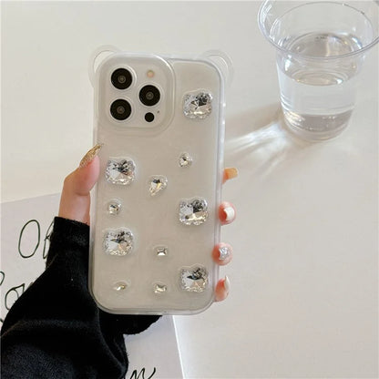 For iPhone 15 Pro Phone Case with Long Lanyard Bowknot Heart Decor PC+TPU Cover