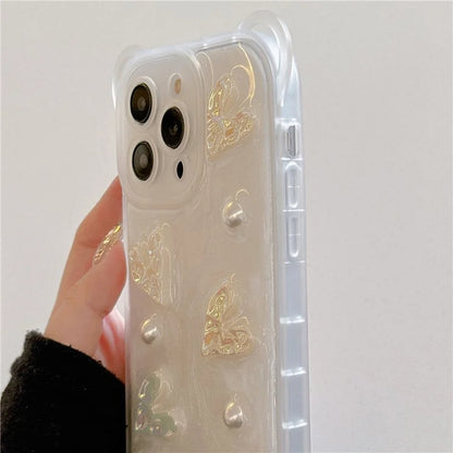 For iPhone 14 Pro Case Bowknot Heart Decor PC+TPU Phone Cover with Lanyard