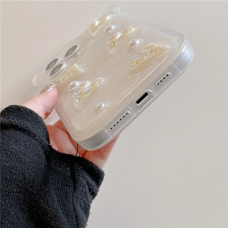 For iPhone 14 Pro Case Bowknot Heart Decor PC+TPU Phone Cover with Lanyard