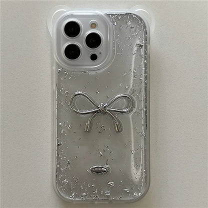 For iPhone 14 Pro Case Bowknot Heart Decor PC+TPU Phone Cover with Lanyard