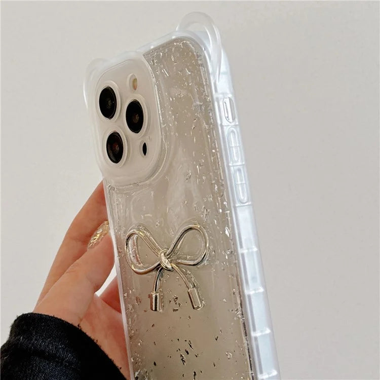 For iPhone 14 Pro Case Bowknot Heart Decor PC+TPU Phone Cover with Lanyard
