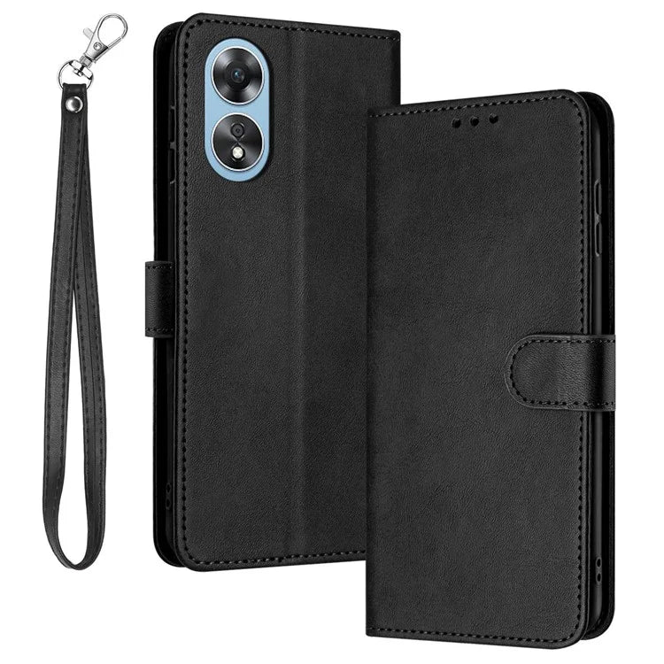 For Oppo A58 4G Leather Wallet Cell Phone Case Fall Proof Flip Cover with Strap
