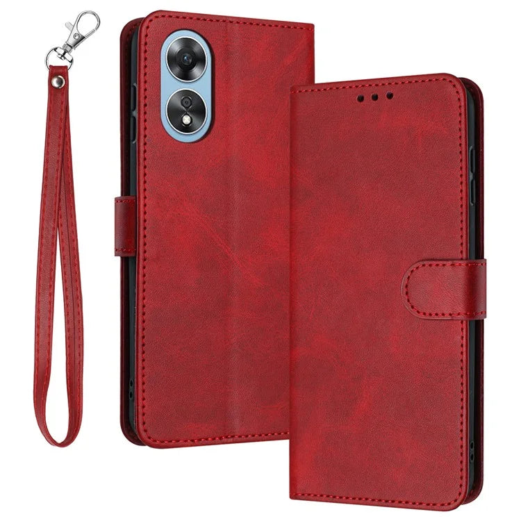 For Oppo A58 4G Leather Wallet Cell Phone Case Fall Proof Flip Cover with Strap