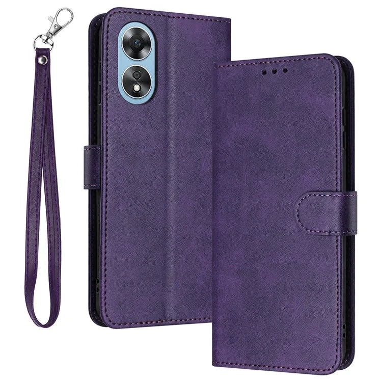 For Oppo A58 4G Leather Wallet Cell Phone Case Fall Proof Flip Cover with Strap