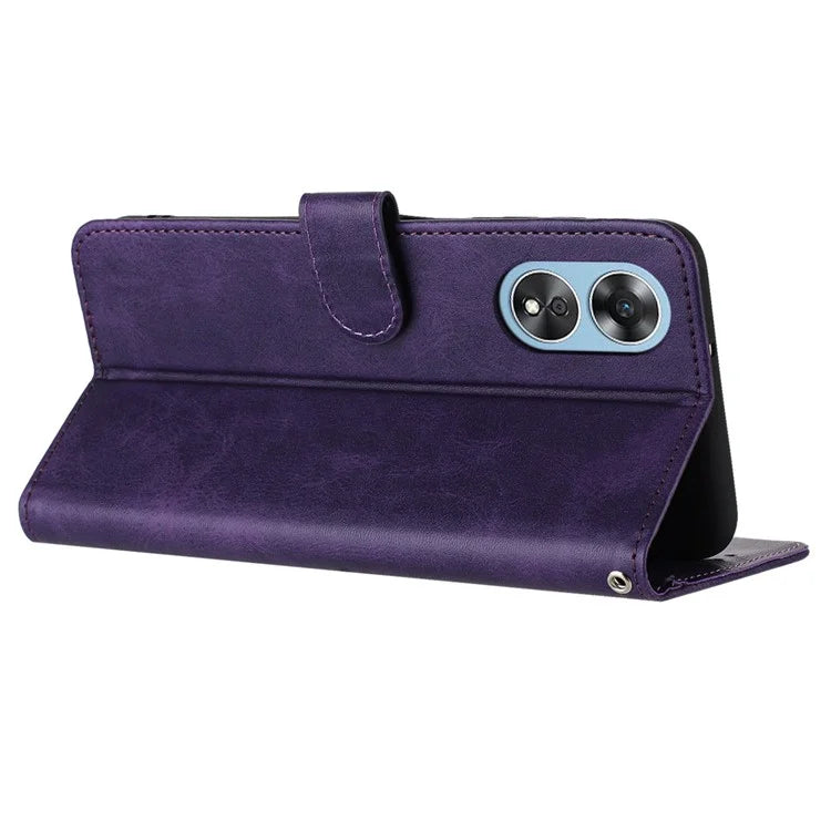 For Oppo A58 4G Leather Wallet Cell Phone Case Fall Proof Flip Cover with Strap