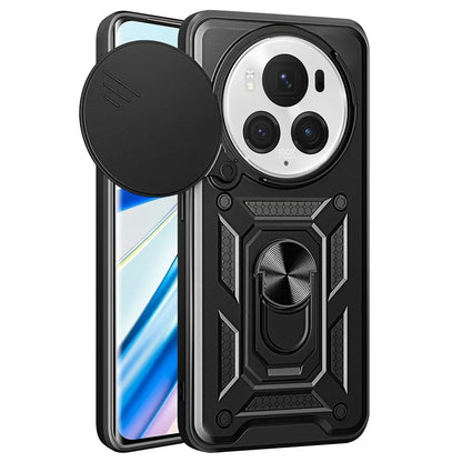 For Honor Magic6 Pro 5G Case Kickstand PC+TPU Phone Cover with Slide Lens Window