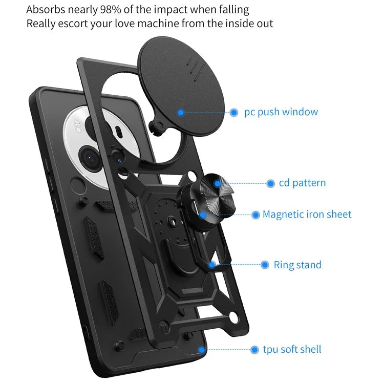 For Honor Magic6 Pro 5G Case Kickstand PC+TPU Phone Cover with Slide Lens Window