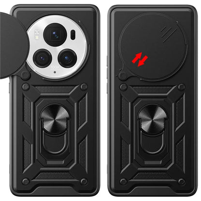 For Honor Magic6 Pro 5G Case Kickstand PC+TPU Phone Cover with Slide Lens Window