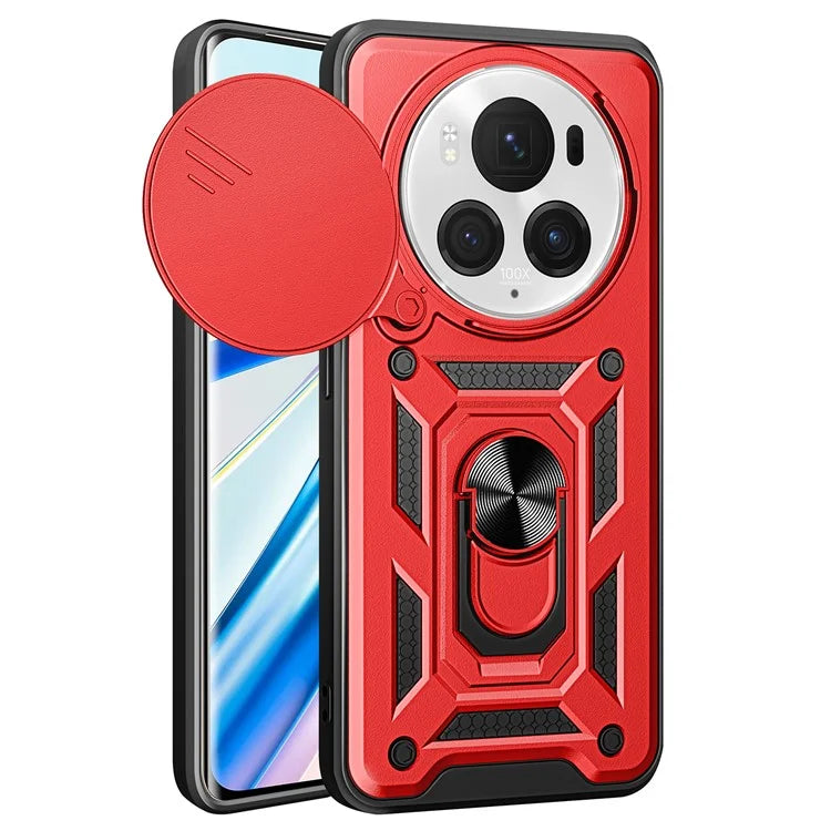 For Honor Magic6 Pro 5G Case Kickstand PC+TPU Phone Cover with Slide Lens Window