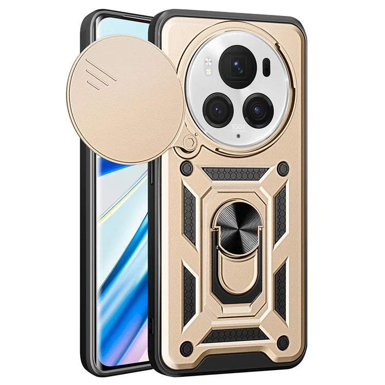 For Honor Magic6 Pro 5G Case Kickstand PC+TPU Phone Cover with Slide Lens Window