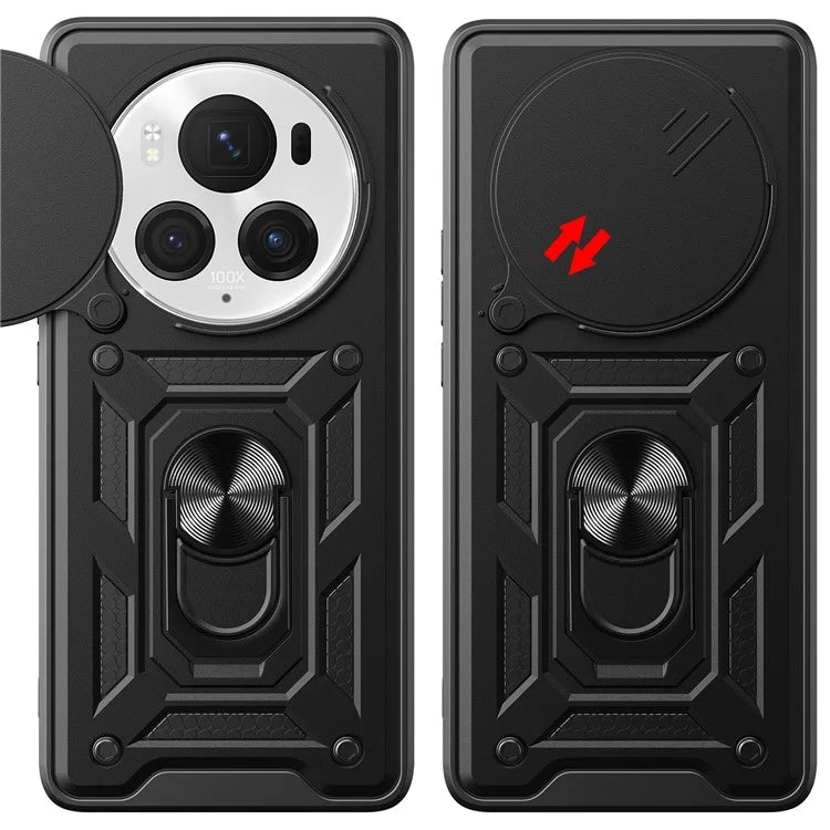 For Honor Magic6 Pro 5G Case Kickstand PC+TPU Phone Cover with Slide Lens Window