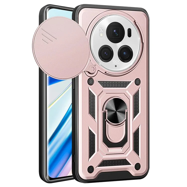 For Honor Magic6 Pro 5G Case Kickstand PC+TPU Phone Cover with Slide Lens Window