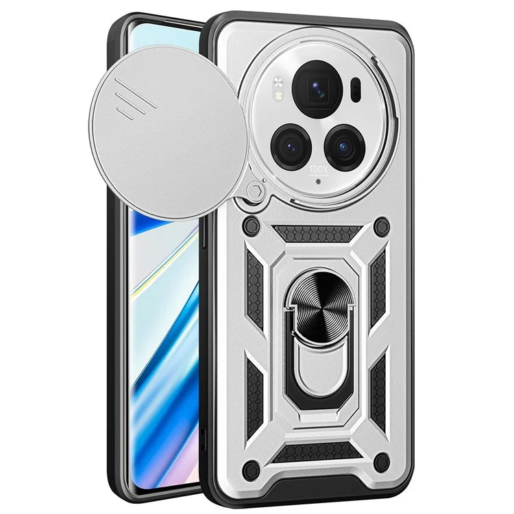 For Honor Magic6 Pro 5G Case Kickstand PC+TPU Phone Cover with Slide Lens Window