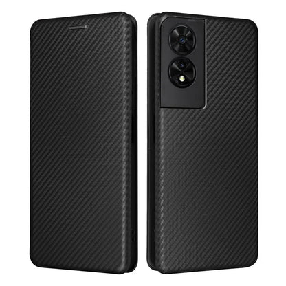 For TCL 505 Phone Case Carbon Fiber Texture Leather Magnetic Closing Shell