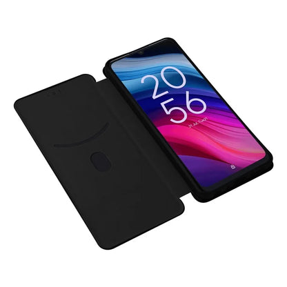 For TCL 505 Phone Case Carbon Fiber Texture Leather Magnetic Closing Shell