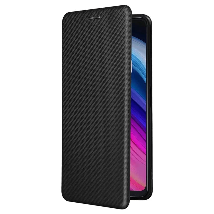 For TCL 505 Phone Case Carbon Fiber Texture Leather Magnetic Closing Shell