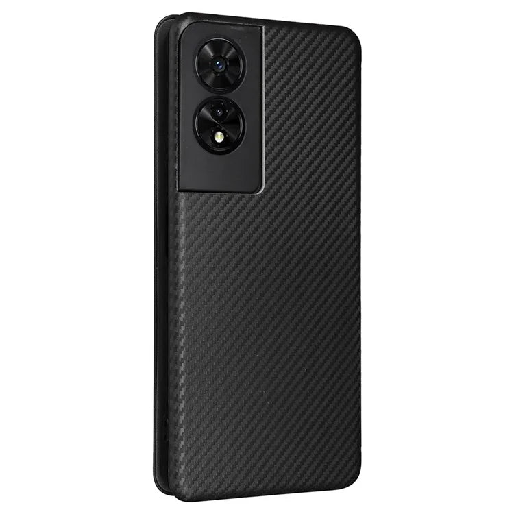 For TCL 505 Phone Case Carbon Fiber Texture Leather Magnetic Closing Shell
