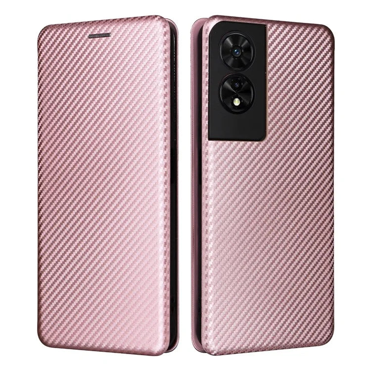 For TCL 505 Phone Case Carbon Fiber Texture Leather Magnetic Closing Shell