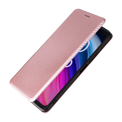 For TCL 505 Phone Case Carbon Fiber Texture Leather Magnetic Closing Shell