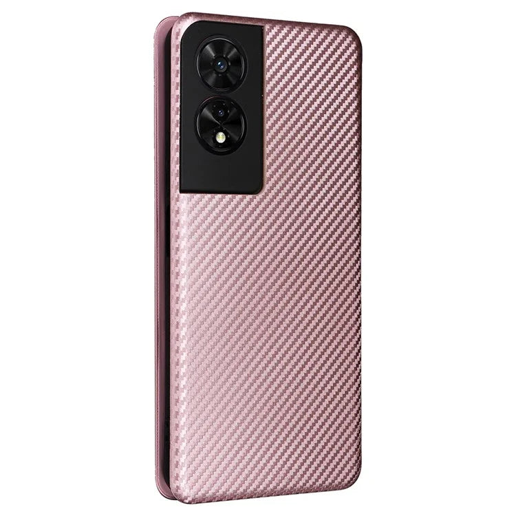 For TCL 505 Phone Case Carbon Fiber Texture Leather Magnetic Closing Shell