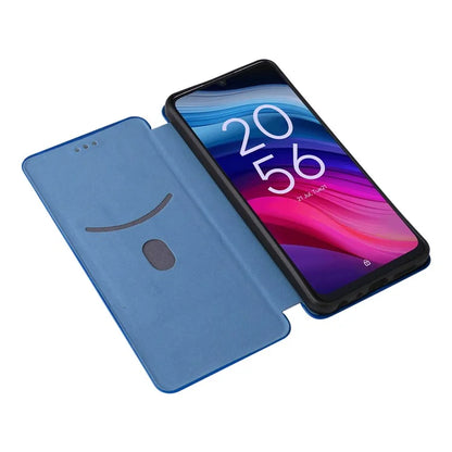 For TCL 505 Phone Case Carbon Fiber Texture Leather Magnetic Closing Shell