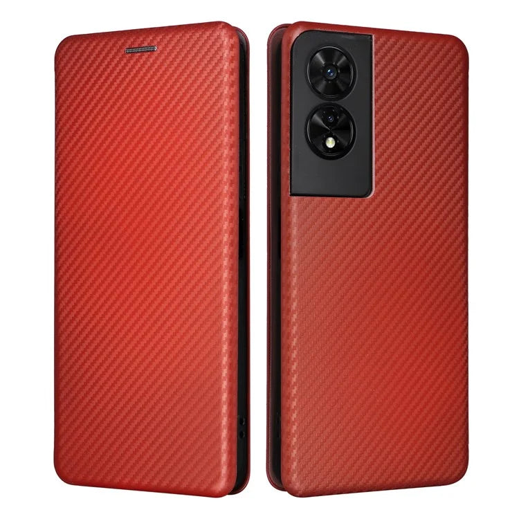 For TCL 505 Phone Case Carbon Fiber Texture Leather Magnetic Closing Shell