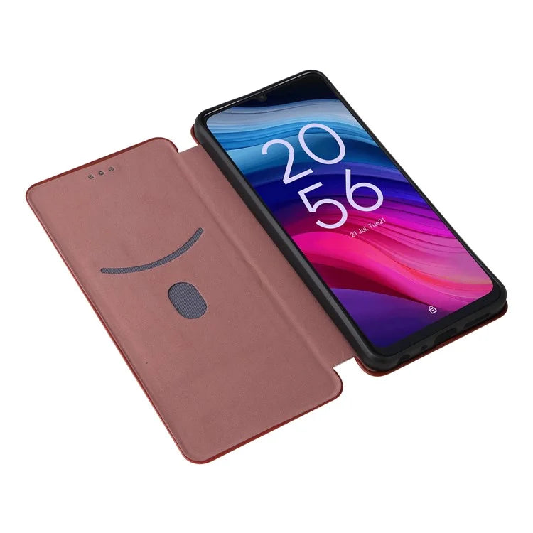 For TCL 505 Phone Case Carbon Fiber Texture Leather Magnetic Closing Shell