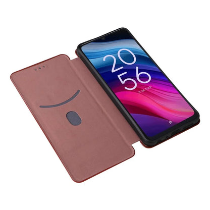For TCL 505 Phone Case Carbon Fiber Texture Leather Magnetic Closing Shell