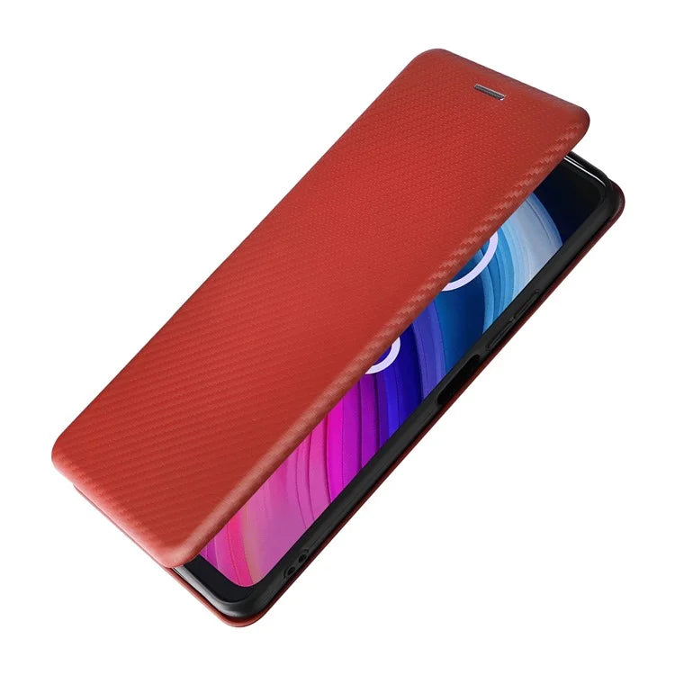 For TCL 505 Phone Case Carbon Fiber Texture Leather Magnetic Closing Shell