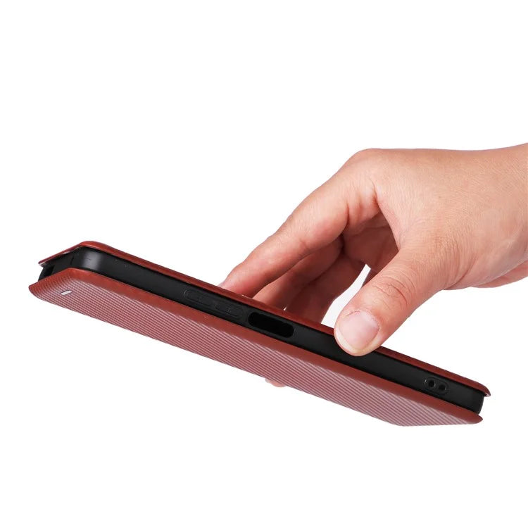 For TCL 505 Phone Case Carbon Fiber Texture Leather Magnetic Closing Shell