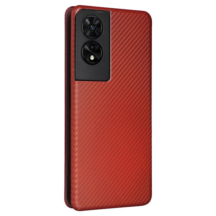 For TCL 505 Phone Case Carbon Fiber Texture Leather Magnetic Closing Shell
