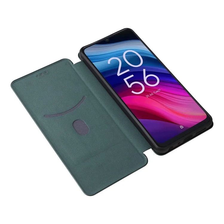 For TCL 505 Phone Case Carbon Fiber Texture Leather Magnetic Closing Shell