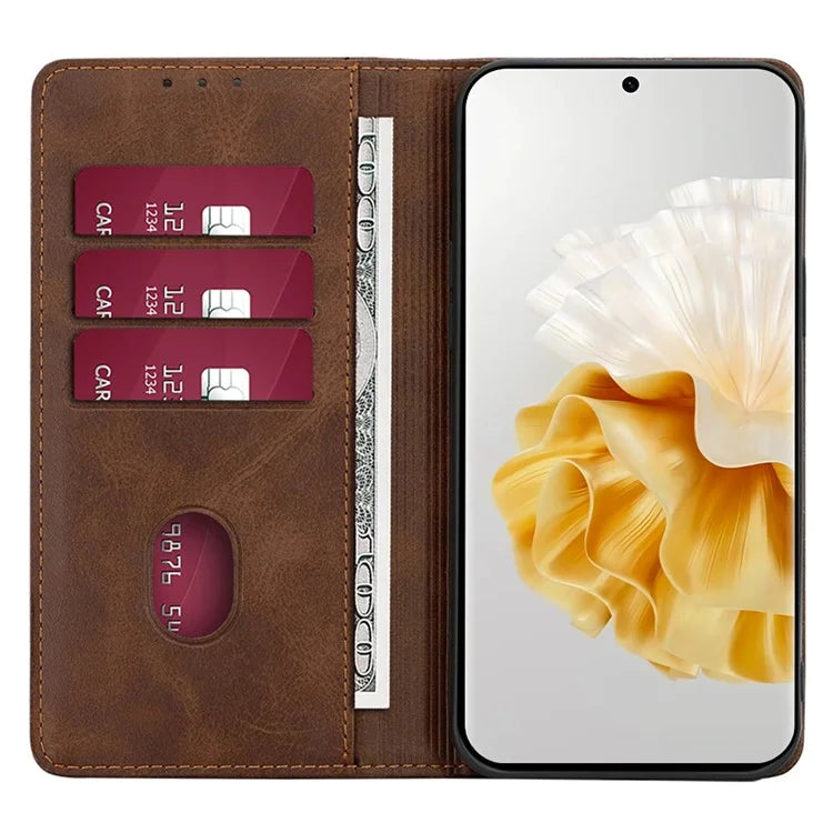 For Huawei Pura 70 Pro / Pura 70 Pro+ Magnetic Case Calf Texture Leather Cover with Wallet Stand