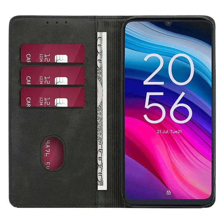 For TCL 505 Case Card Holder Calf Texture Bump Proof Phone Stand Cover