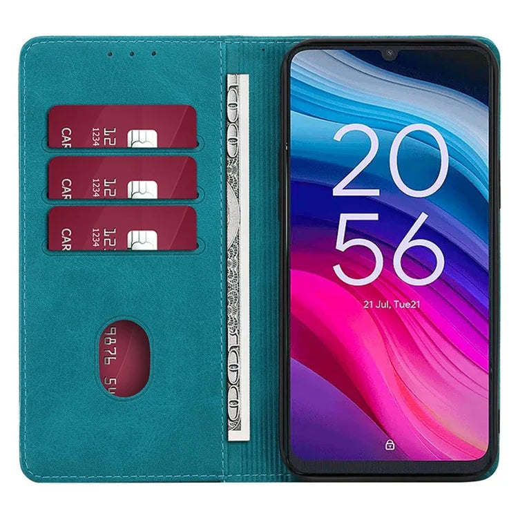 For TCL 505 Case Card Holder Calf Texture Bump Proof Phone Stand Cover