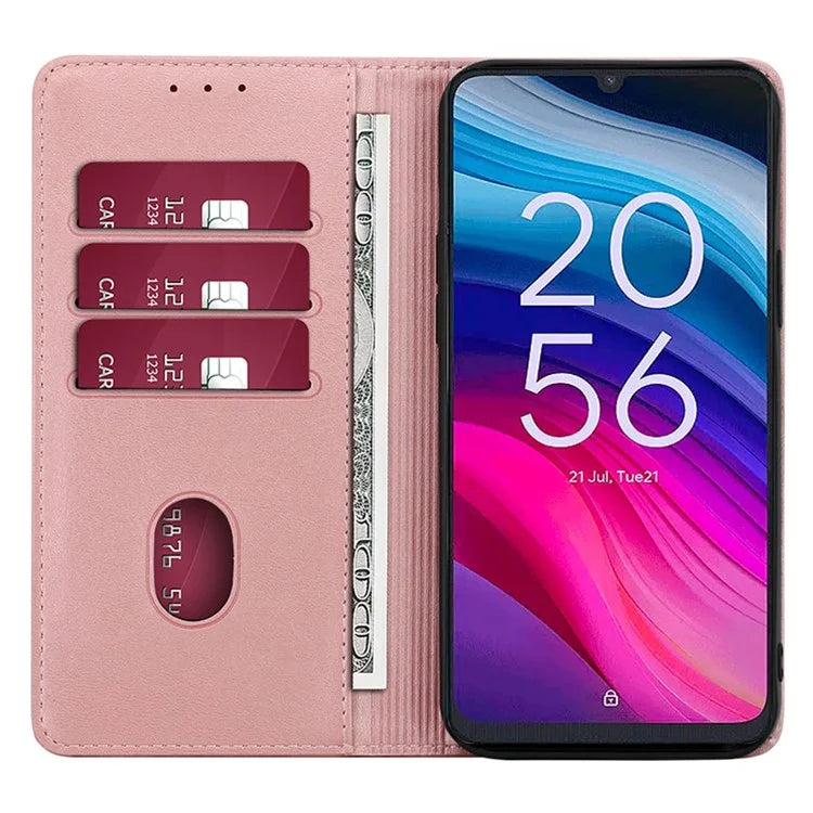 For TCL 505 Case Card Holder Calf Texture Bump Proof Phone Stand Cover