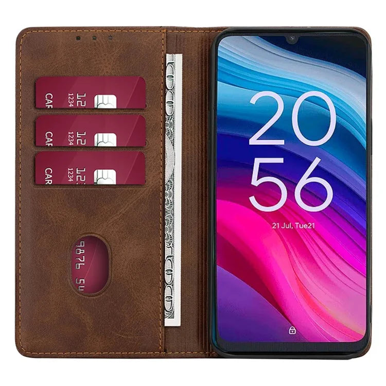For TCL 505 Case Card Holder Calf Texture Bump Proof Phone Stand Cover