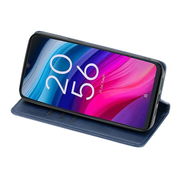 For TCL 505 Case Card Holder Calf Texture Bump Proof Phone Stand Cover