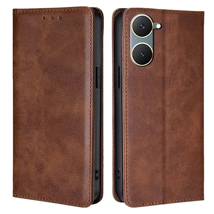 For vivo Y03 Leather Wallet Case Shock Absorbing Protective Phone Case with Card Slot